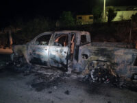 Burned out truck left behind by cartel gunmen.