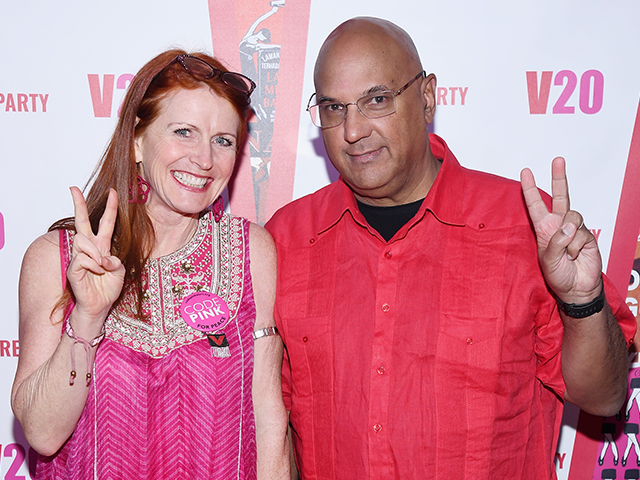 Founder of CODEPINK, Jodie Evans (L) and founder of ThoughtWorks, Neville Roy Singham atte